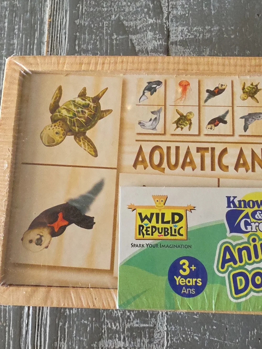 Wild Republic Know & Grow AQUATIC ANIMAL DOMINOES Set, 28 Pieces, Turtle Otter